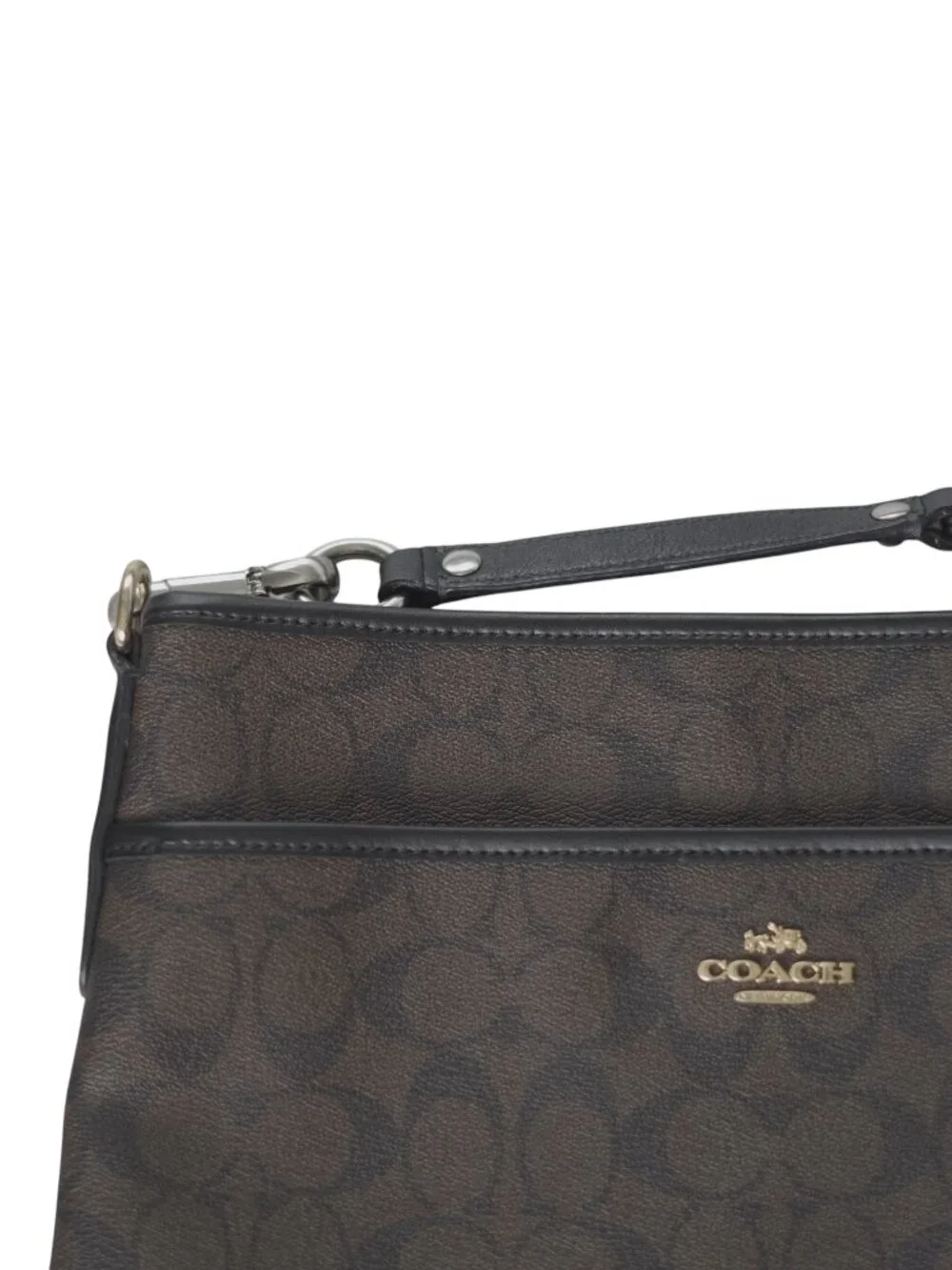 Coach F58297 Signature File Shoulder Bag Messenger Brown Black C Work School EUC